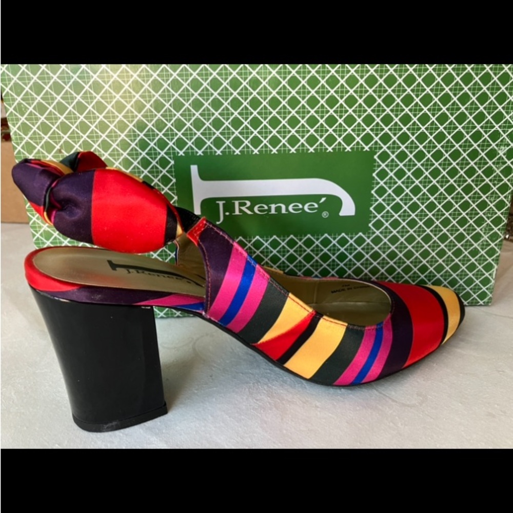 J. RENEE’ “CIPRIANA-JJ’ Size 9M, Silk, multicolored striped Slingback Pumps NWOT - Picture 12 of 14